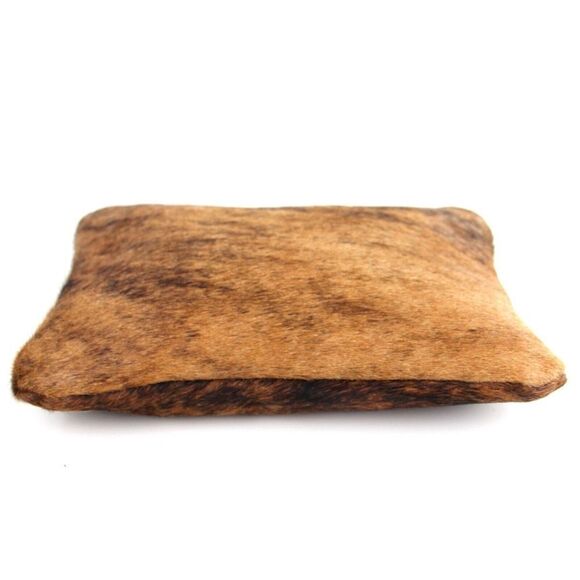 HANDCRAFTED BROWN GENUINE LEATHER PONY HAIR ZIP TOP HANDBAG CLUTCH POUCH - Picture 3 of 9